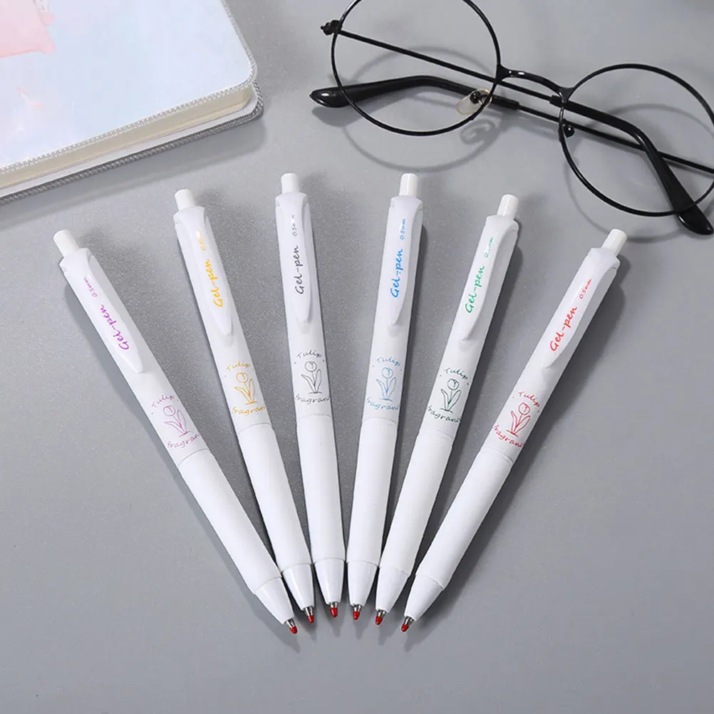 6 Pcs Gel Ink Writing Point Girl Pens Fresh Practical Pens ergonomic design comfortable detailed workmanship plastic