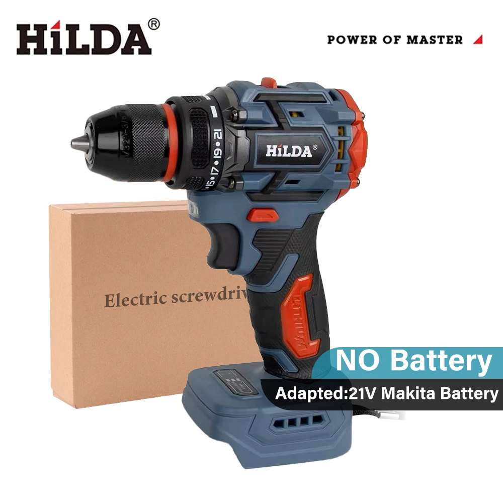 HILDA Furadeira Elétrica Profissional Sem Fio Brushless Portátil Ferramenta Nua - Ergonômico e Durável 2 Velocidades Fit Makita 21V Bateria