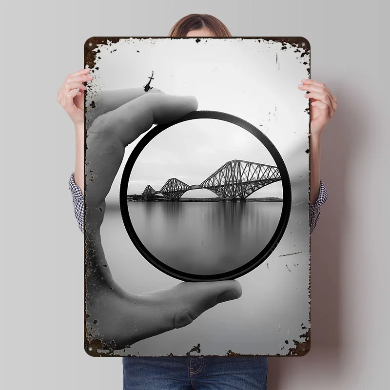 Forth Bridge Through a Lens Printed Poster Customized Retro Wall Art Vintage Metal Tin Signs for Modern Home Decoration Luxury