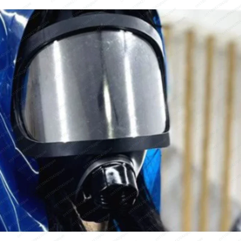 Rubber Latex Protective Suit with Full Face Gas Mask, Wide View Curved Silver Lens Respirator Mask for Chemical Protection