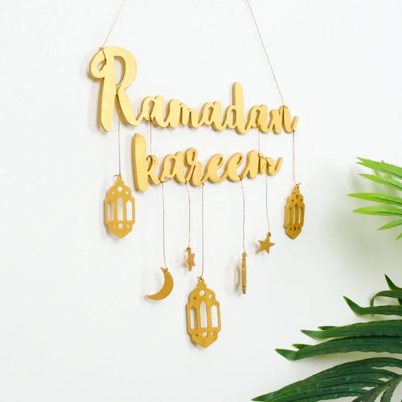 Eid Mubarak Ramadan Mubarak Decoration Moon Star Hanging Pendant Wooden Craft Muslim Islamic Party Hanging Decoration