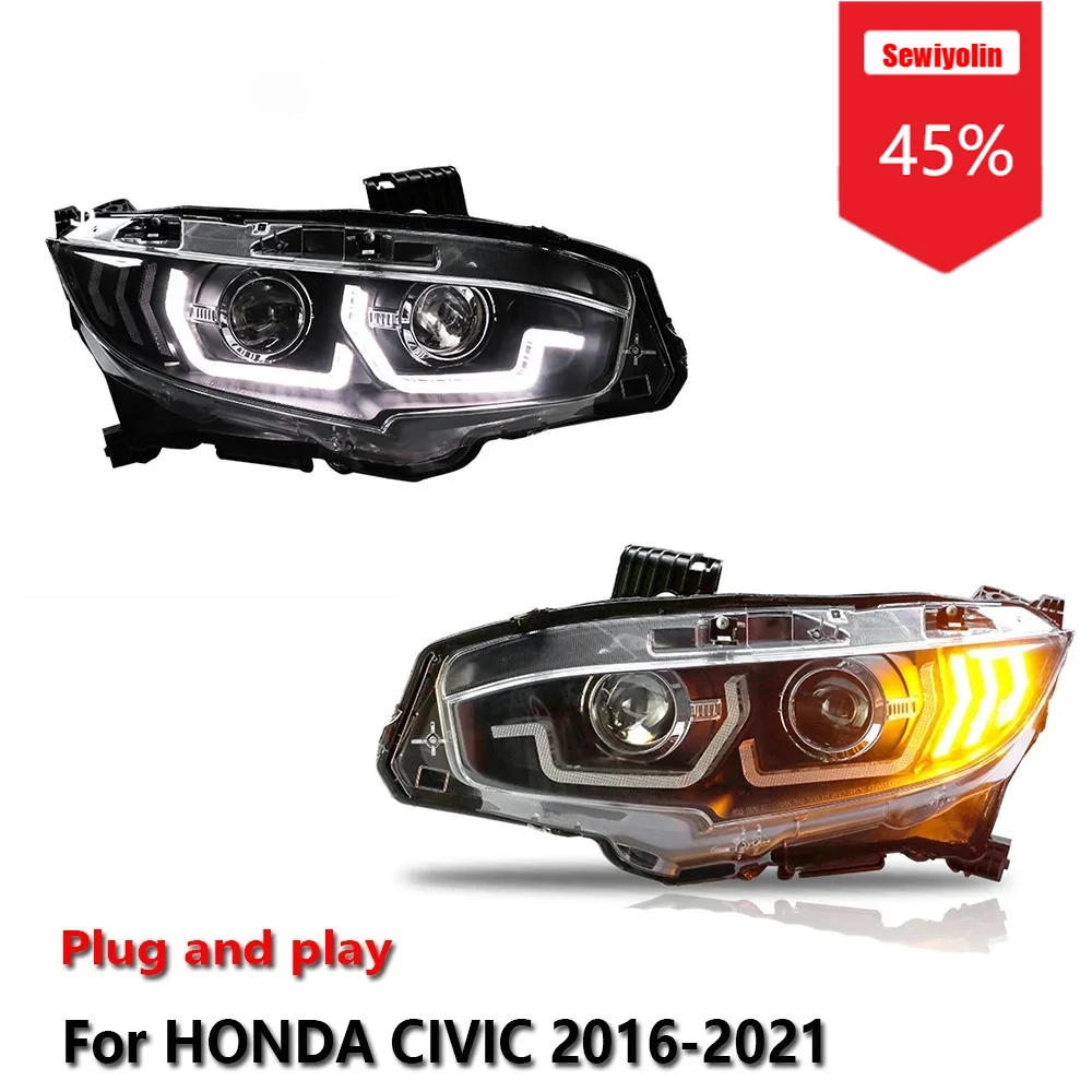 

Sewiyolin Car LED Headlight Assemblies For HONDA CIVIC 2016-2021 Fog DRL Brake Turn Signal Lamp Plug and Play