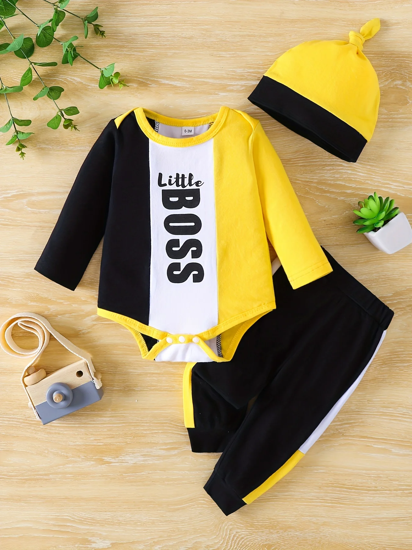 Spring and Autumn New Male and Female Infants and Children Little Boss Letter Printed Long sleeved Top and Pants Three piece Set