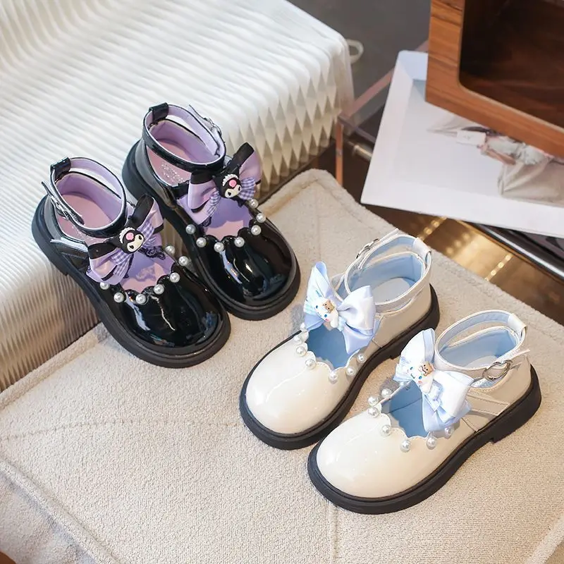 

Sanrio Lolita Leather Shoes Cinnamoroll Kuromi Cartoon Anime Character Accessories Kawaii Girl Sweet Princess Round Toe Shoes