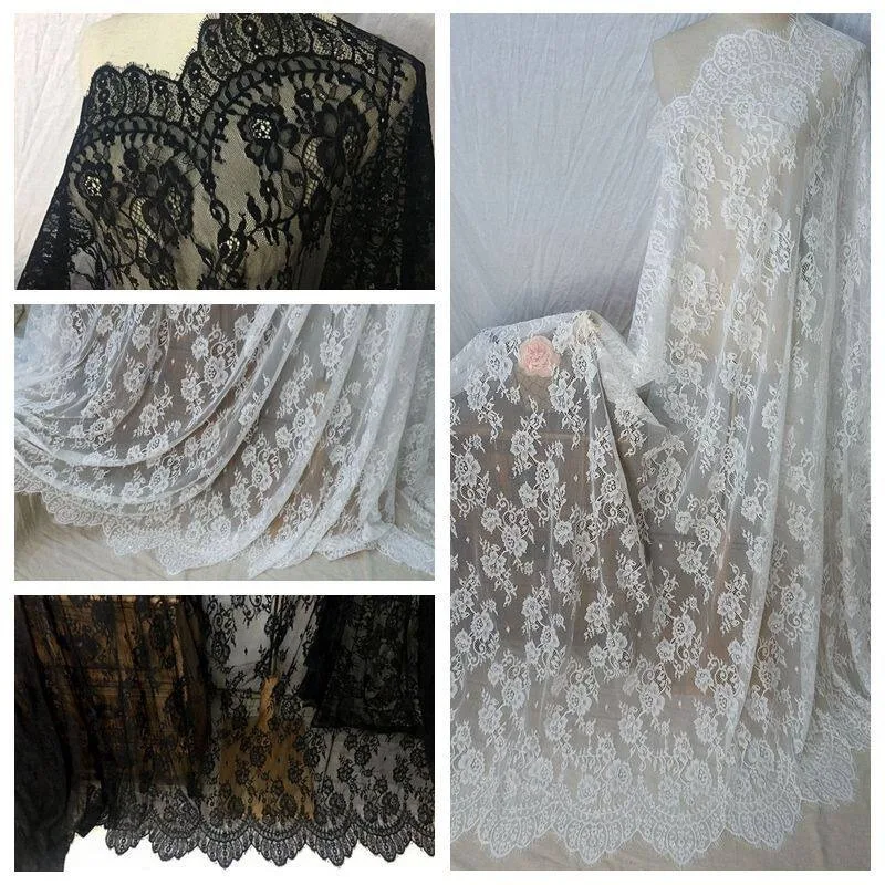 

3M/lot French Flower Cut Thread Tulle Small Bone Thread Eyelash Lace 1.5M Wide Ideal choice for clothing and home decoration