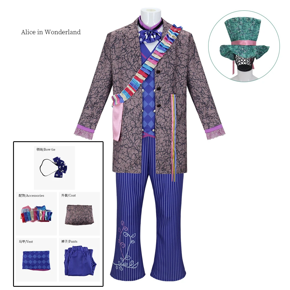 

Anime Tarrant Alice Cosplay Costume For Men Mad Hatter Purple Uniform Coat Pant Halloween Carnival Party Disguise Clothing