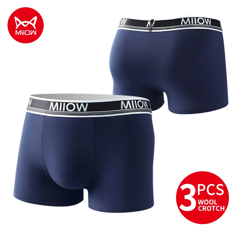 

MiiOW, 3 шт., хлопковые мужские трусы-боксеры 10A, антибактериальные, с шерстяной ластовицей, шелковистые, дышащие, мужские трусы-боксеры