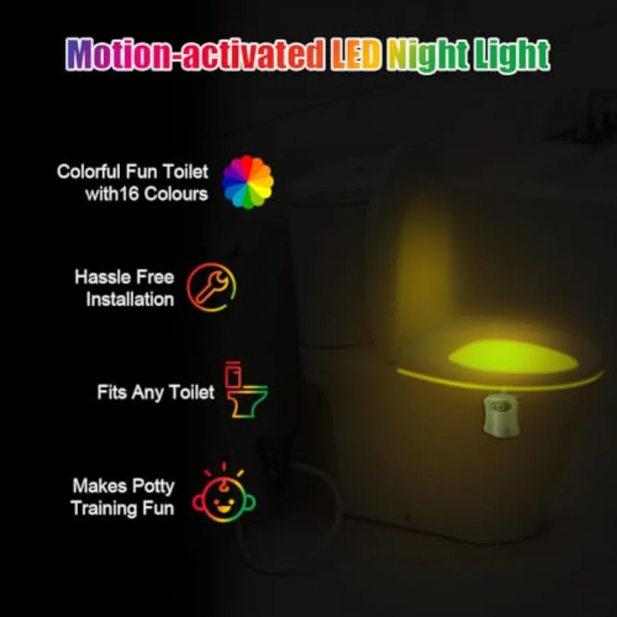 Toilet Lights Motion Detection Sensor, 2 Pack Smart Night Light for Bathroom, 16 Color Changing Inside Toilet Bowl Night Light,