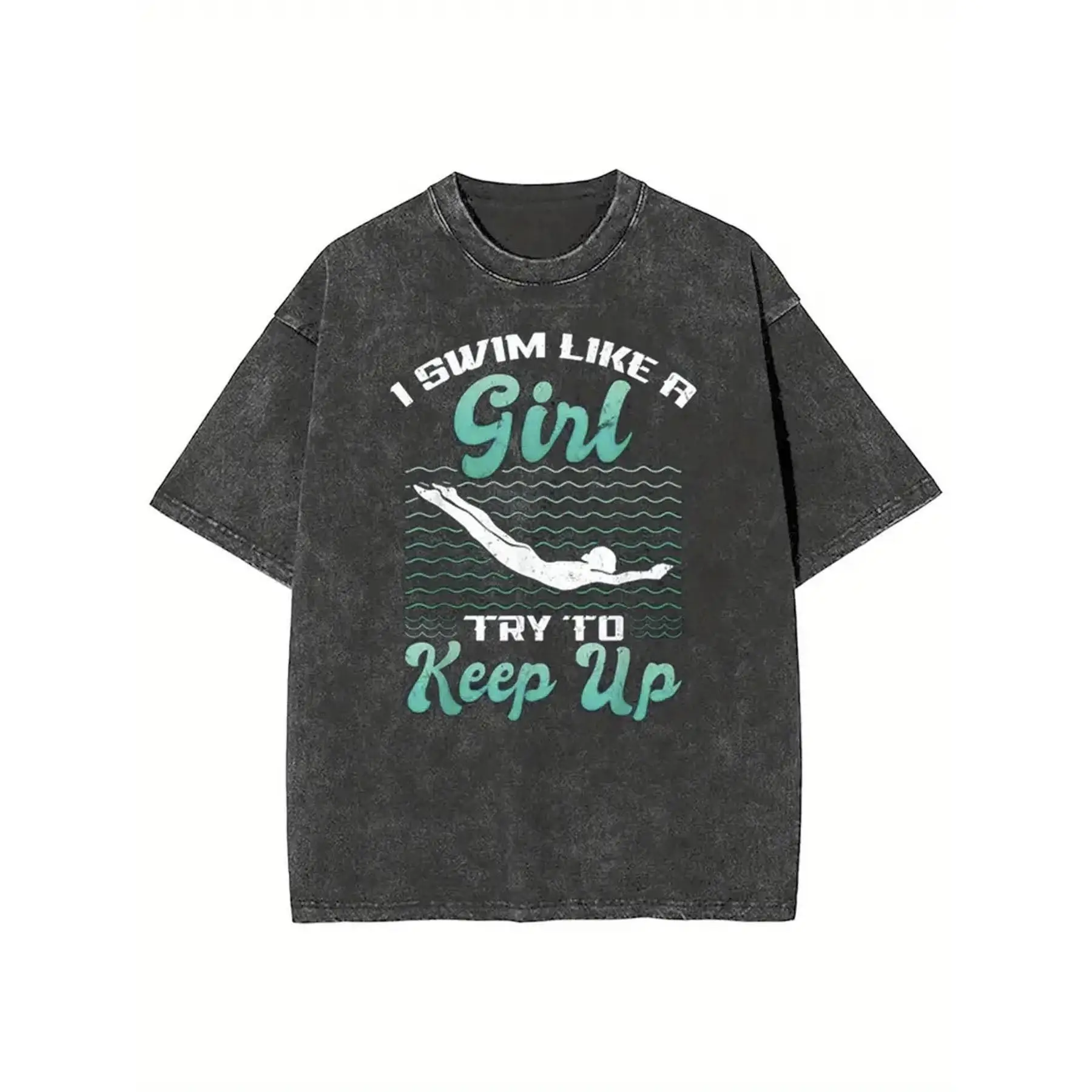 

Vintage Cotton "I Swim Like A Girl" T-Shirt Oversized Funny Swimmer Tee Try To Keep Up Gift for Women