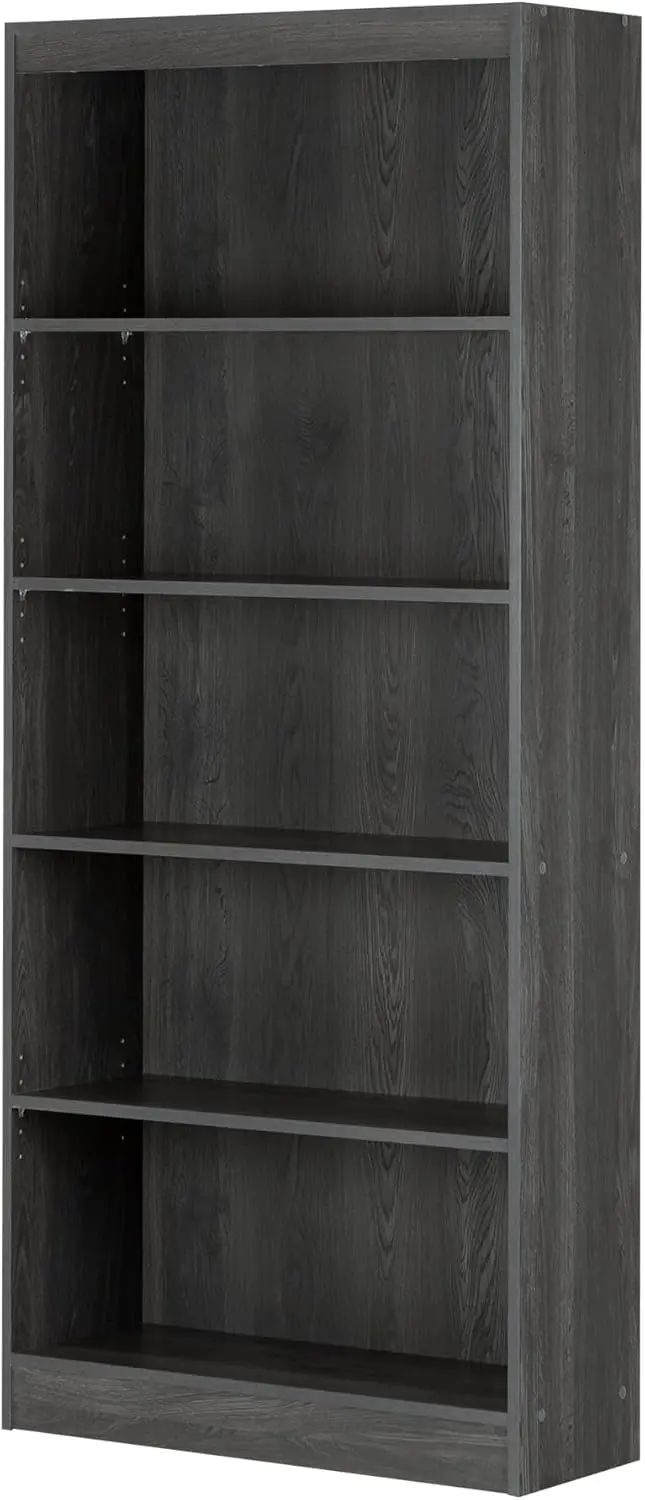 5-Shelf Bookcase - Gray Oak The practical bookcase features a combination of 3 adjustable shelves supporting 25 lbs each