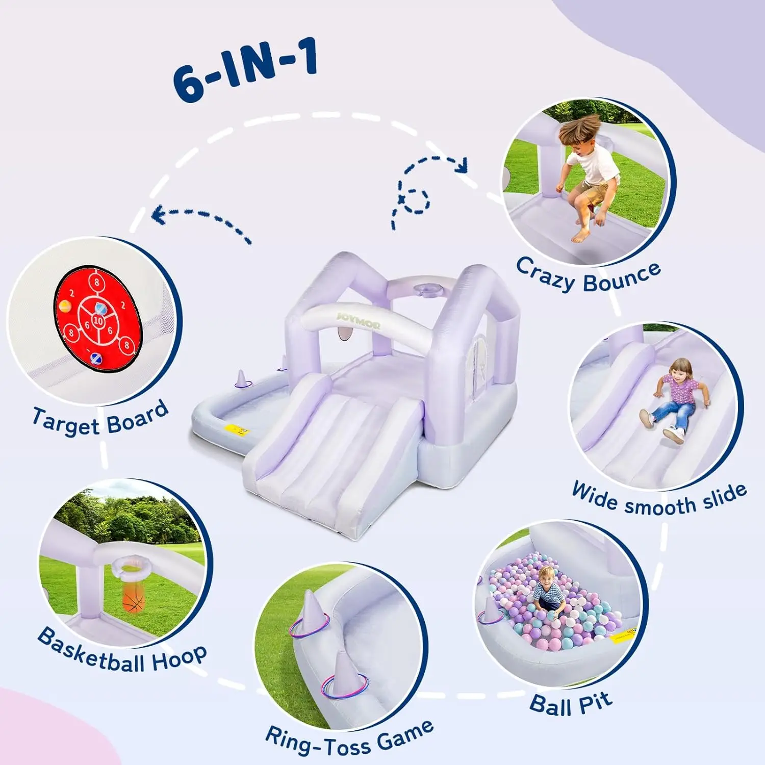 6-in-1 Inflatable Bounce House for Ages 3-6 with Ball Pit Ring-Toss Game Basketball Hoop And Slide Gradient Style New 2026 view 2