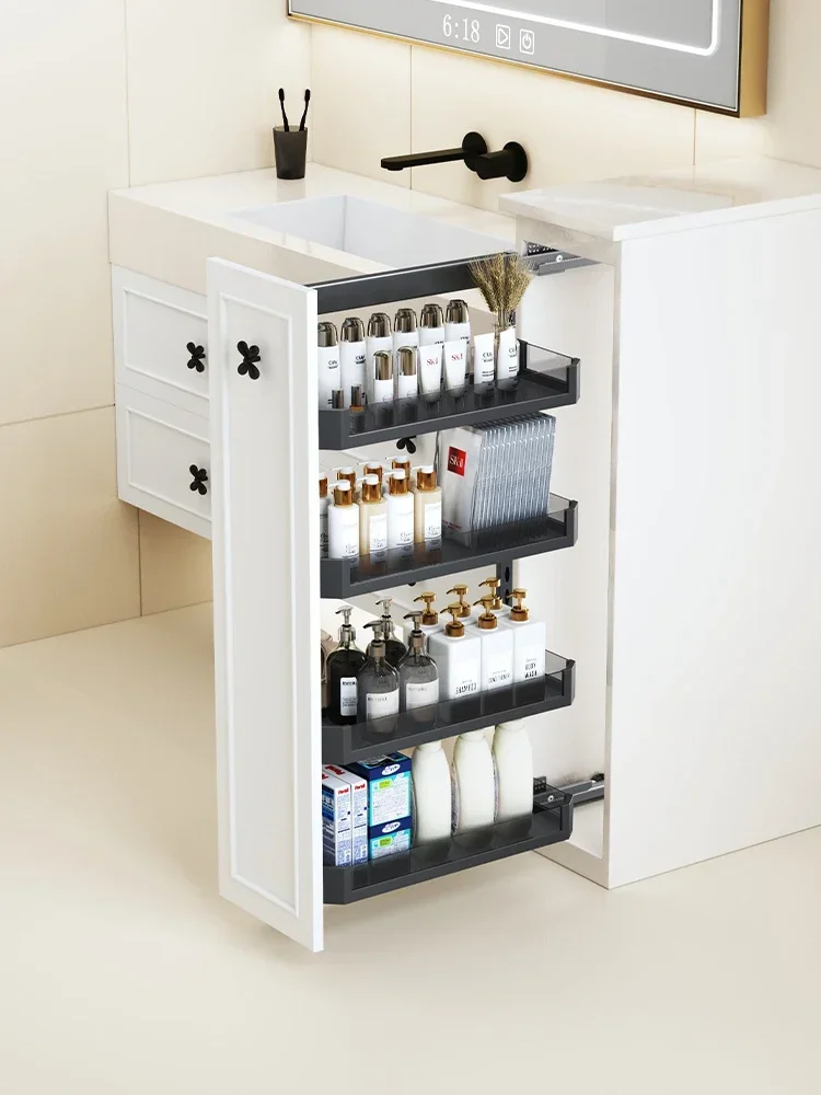 Half-wall pull-out basket in bathroom Side-mounted drawer-type dry-wet separation side cabinet storage rack Very narrow