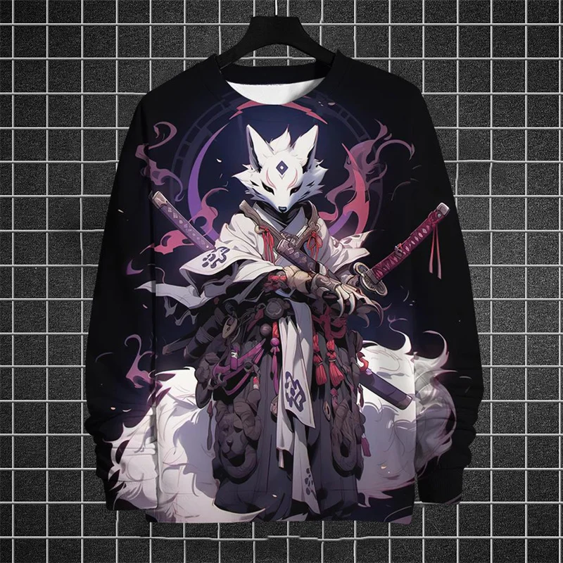 Ukiyoe Pattern Hoodie For Men Japanese Animal 3D Printed Sweatshirt Autumn Long Sleeve Tops Loose Pullovers Round Neck Hoodies