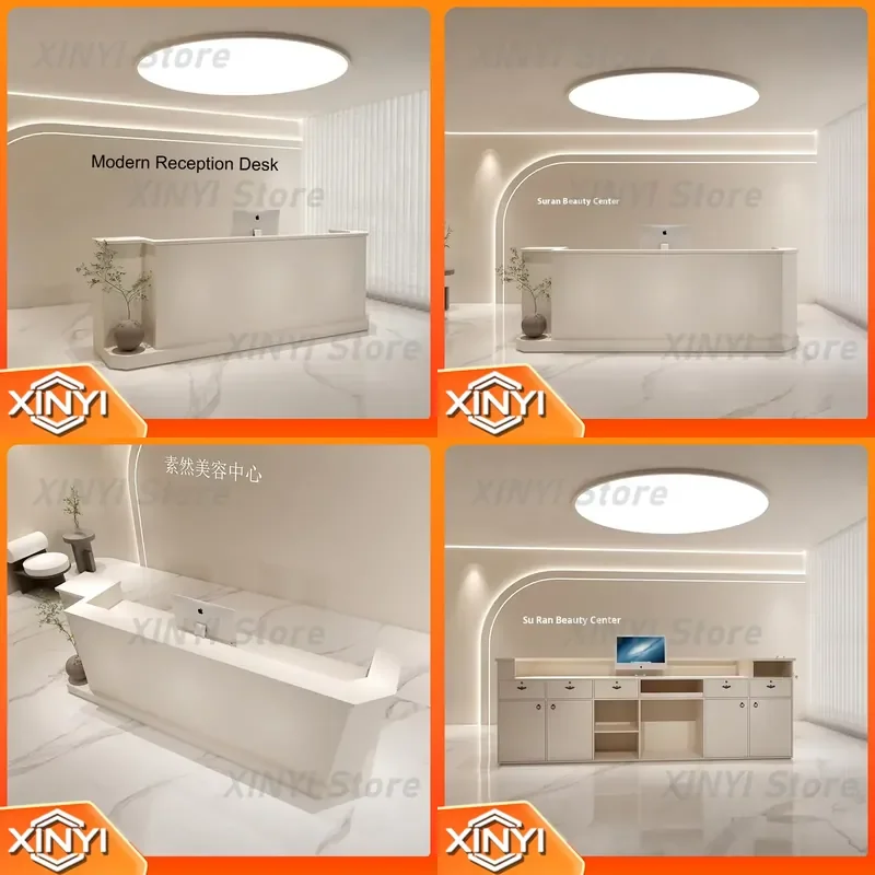 Modern Reception Desk for Beauty Salon Spa Clinic – Front Counter Minimalist White Office Furniture for Waiting Area