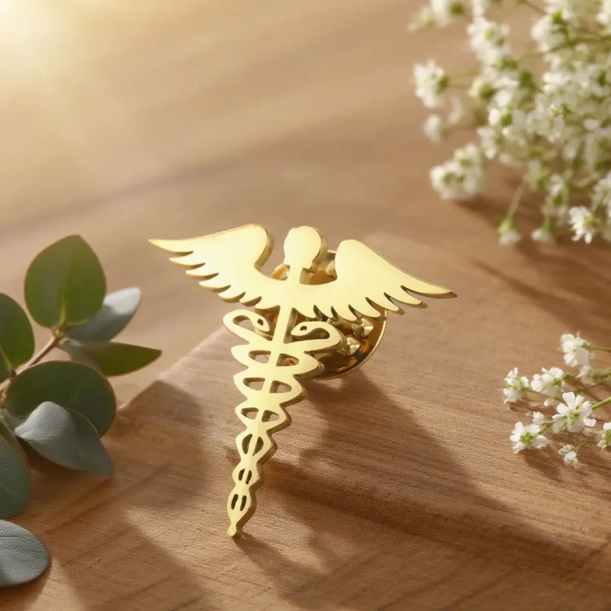 LIKGREAT Greece Caduceus Brooch for Men Winged Snake Pin Medical Symbol Vintage Lapel Pin Greek Mythology Jewelry Gift Wholesale