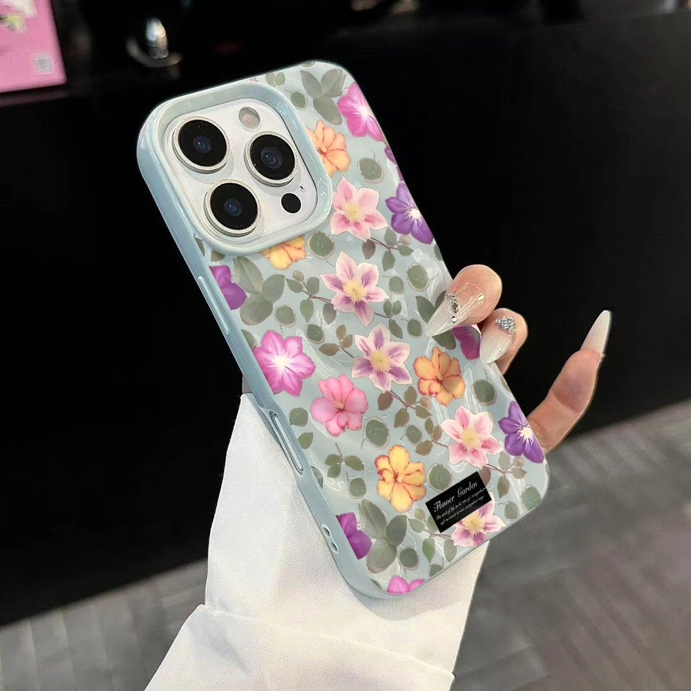 Frühlings-Klematis-Blumen Handyhülle für iPhone 17 16 15 14 13 12 11 Pro Max 14 15 Plus 17 Air Falten-Wellen Weiche Silikonhülle – Detail 2