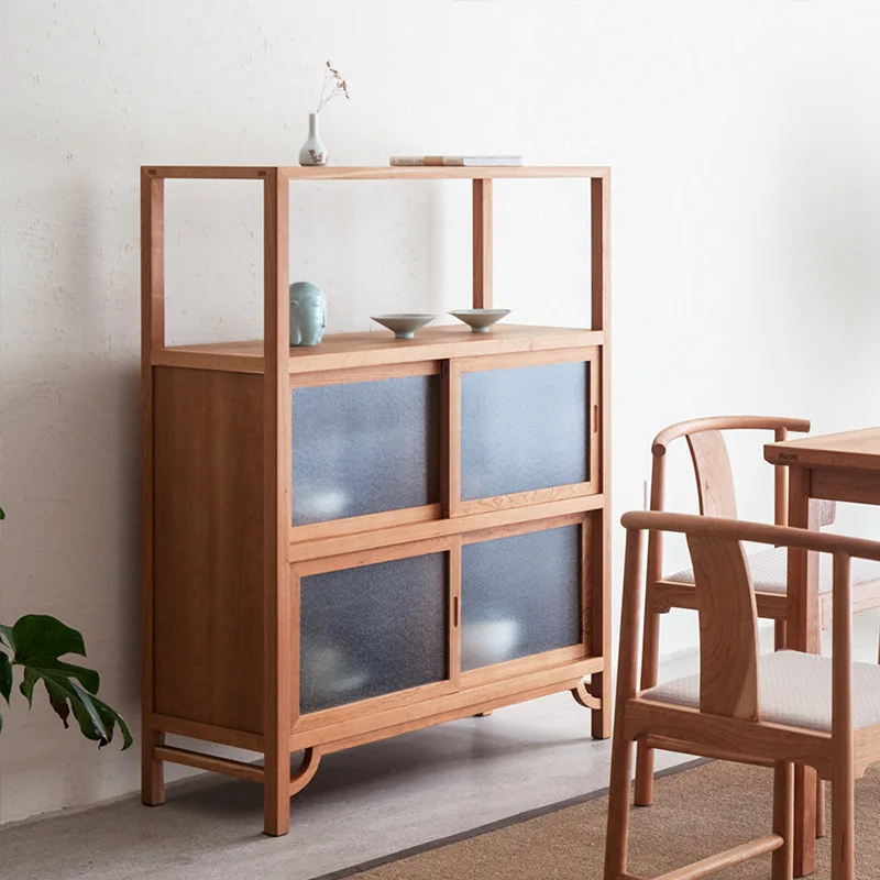 Breiter Holzschrank mit schmaler Arbeit, neuer chinesischer Beistellschrank, schwarzes Walnussholz, Kirschholz, Massivholz, Aufbewahrungsschrank, einfacher Teeschrank, Esszimmerkabine