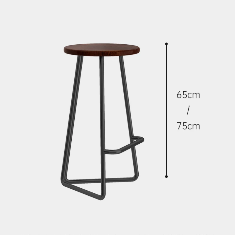 Household Bar Chair Tall Cafe Bar Stool Solid Wood Sitting Bar Wrought Iron Island Table Round Stool