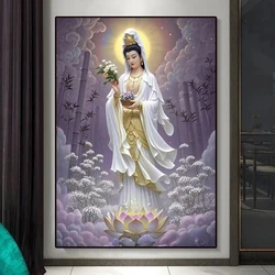 DIY Diamond Painting Guanyin Buddha Statue New Arrival Full Mosaic Jewels Cross Stitch Kit Embroidery Lotus Bamboo Home Decor