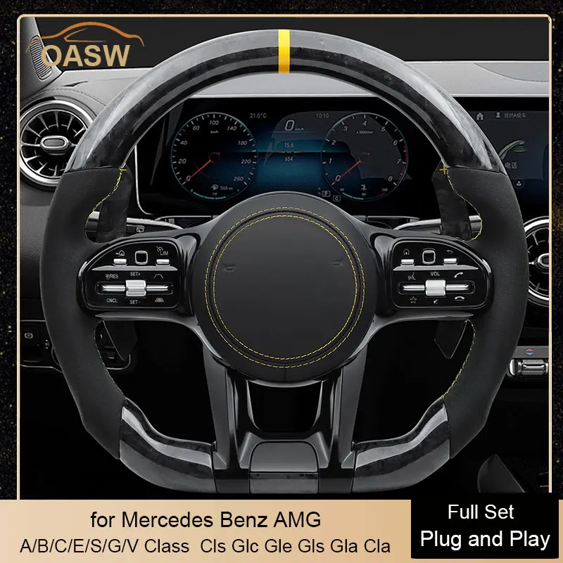 

Forged Carbon Car Steering Wheel Yellow Stiching for Mercedes Benz AMG W205 W204 W177 W213 C63 E63 S63 W221 W222 WCls Glc Gle