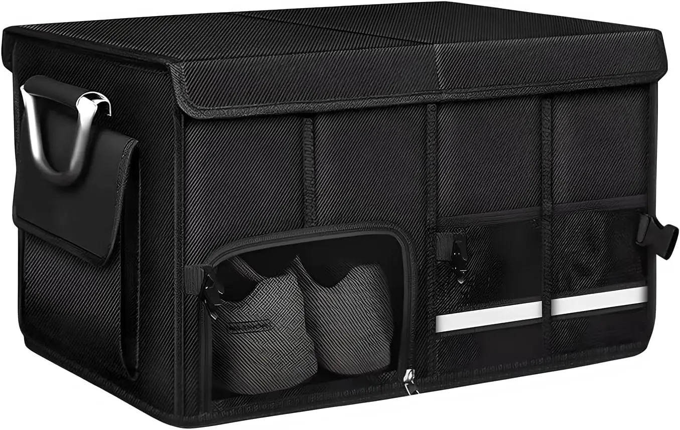 

52L Foldable Car Trunk Organizer Box, Waterproof Oxford Fabric, with Lid and Handle, Multi-Layer Storage for Trucks Suvs Cars