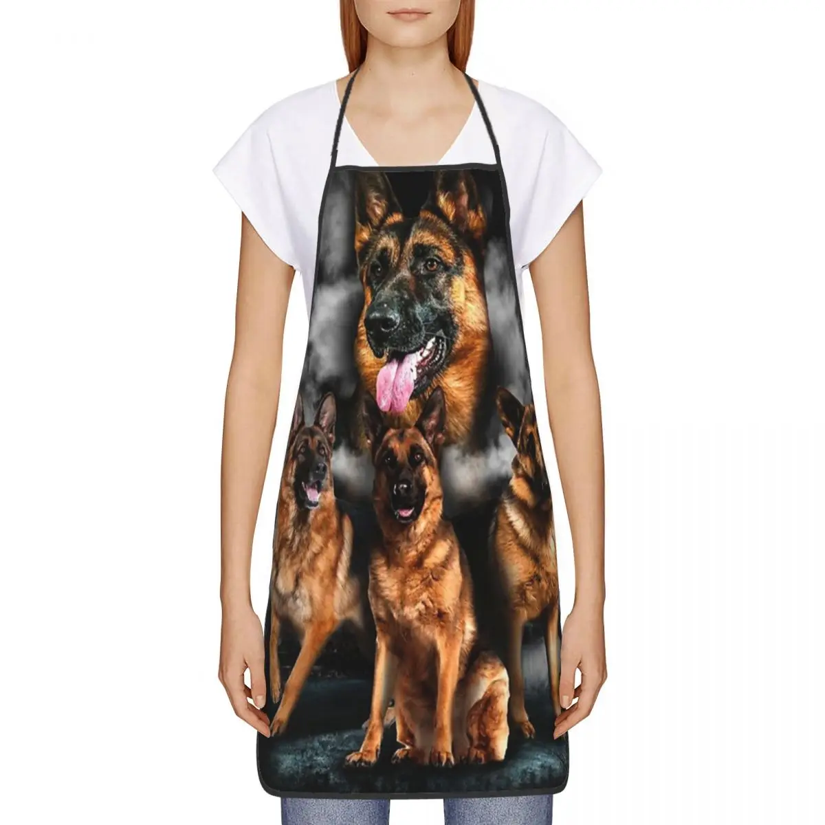 German Shepherd Dog Kitchen Grill Aprons Adjustable Gsd Lover Animal Pinafore for Men Women Chef Home Cleaning Gardening