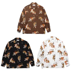 Autumn Full Print Tiger WACKO MARIA Hawaii Long Sleeve Shirt High Quality Brand Vintage Mens Womens Tops Holiday Shirt