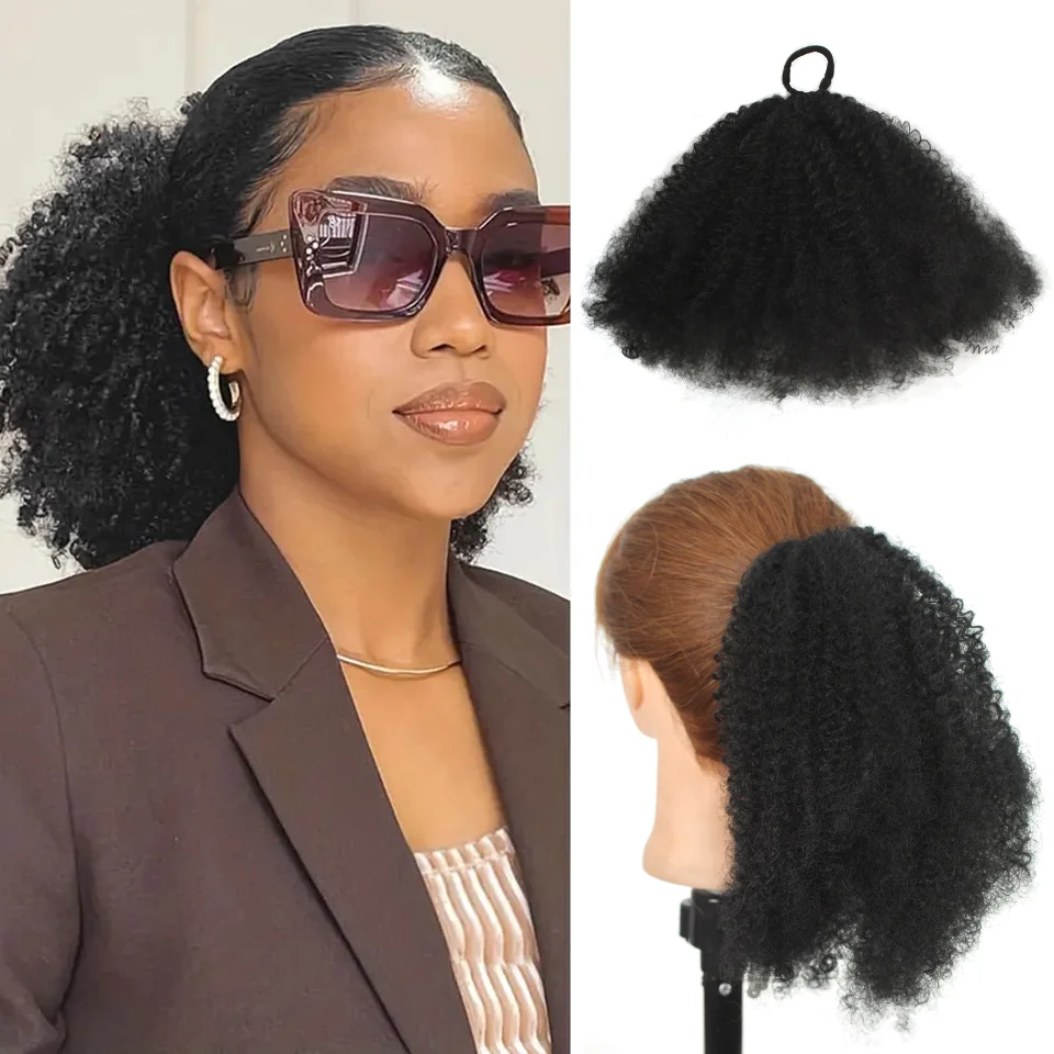 

LUPU 10-Inch Long Curly Wig for Women - Voluminous Afro Puff with Elastic Hair Band, Perfect for Short Hair, Easy to Style