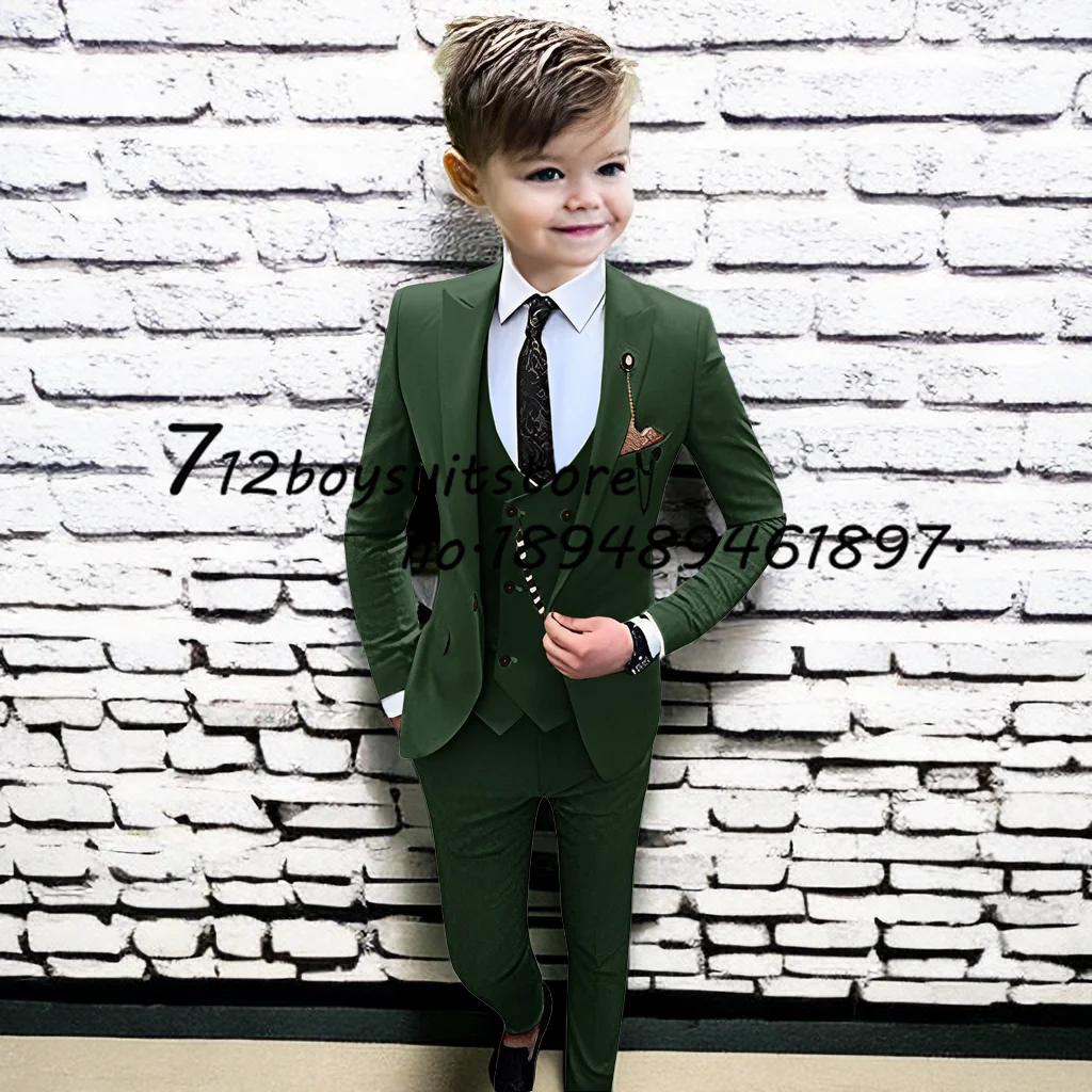 Boys Suit Formal Wedding Tuxedo 3 Piece Jacket Pants Vest Kids Clothes Party Dress Child Blazer Set