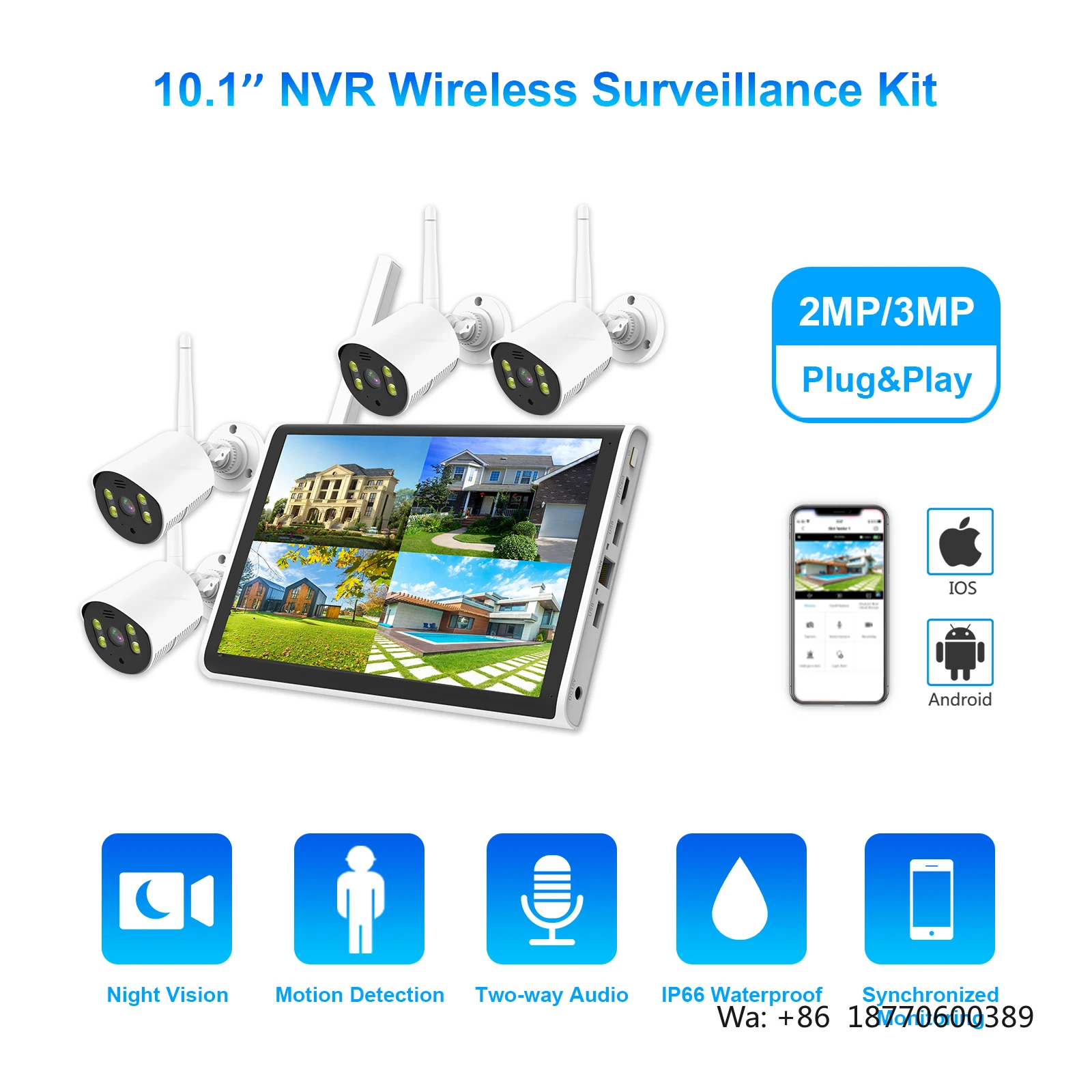 

Newest 10.1 Inch 4 Channel 2MP CCTV Security Camera System with WiFi Camera