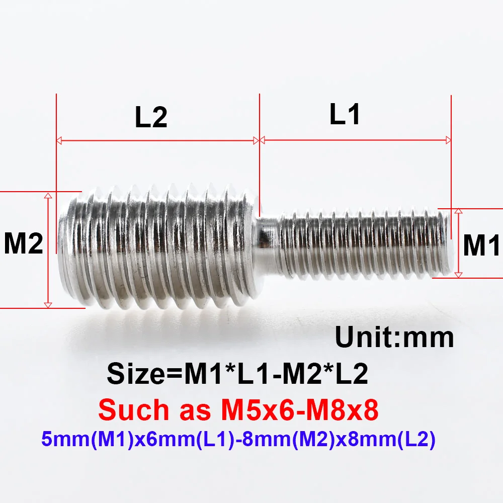 M4 M5 M6 M8 M10 M12 M16 M20 Umwandlung Schraube Edelstahl Metrisches Gewinde Doppel-ende Konverter Reduzierung Bolzen für Kamera Adapter