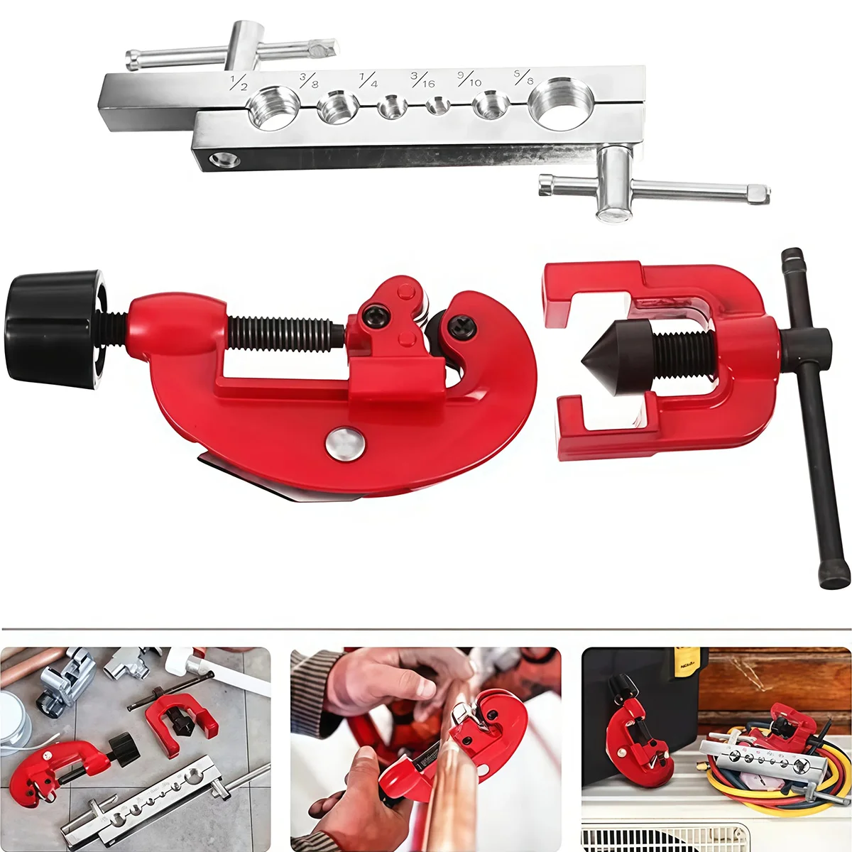 Kit de Herramientas para Cortar y Abocardar Tubos de Cobre, Expansor de Tubos de 3-28 mm, Escariador para Refrigeración, Aire Acondicionado, Líneas de Frenos y Tuberías