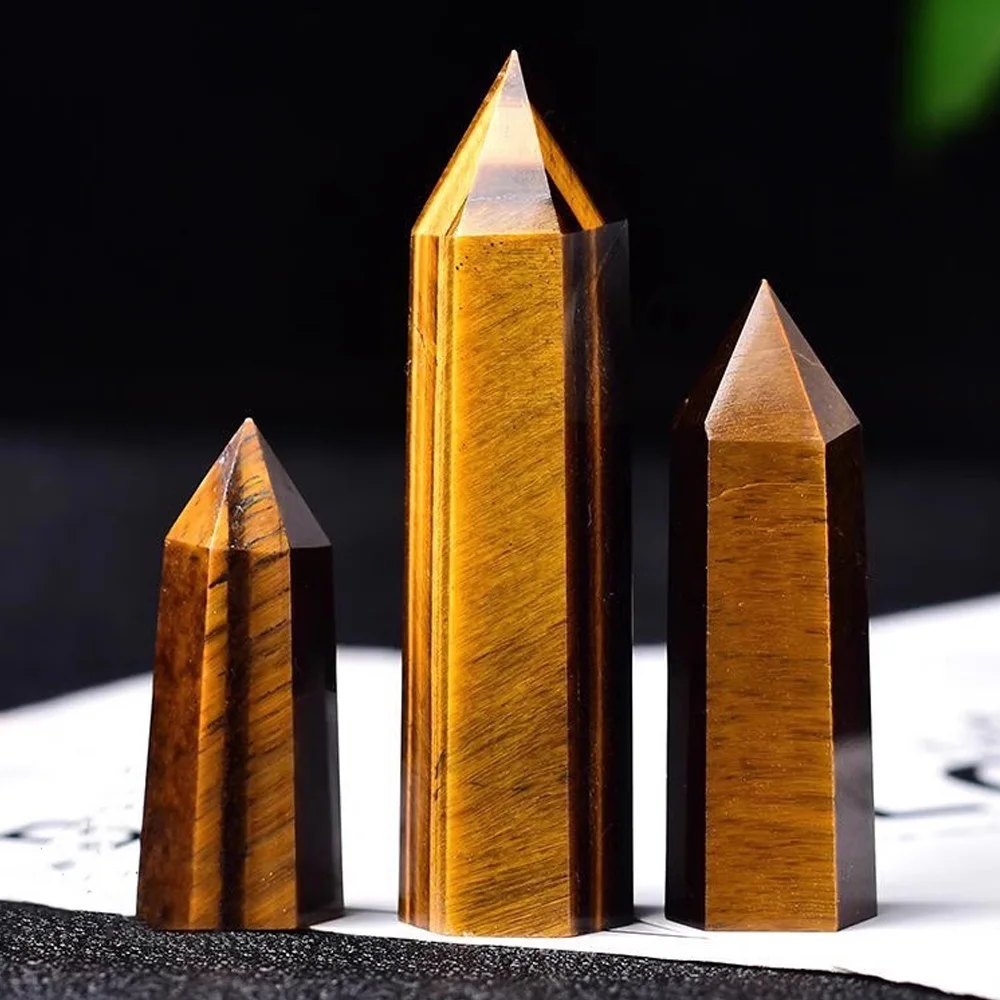 

Natural Tiger Eye Stone Crystal Point Hexagonal Reiki Healing Crystal Wand Polished Gemstone Chakra Tower Figurine Home Decor