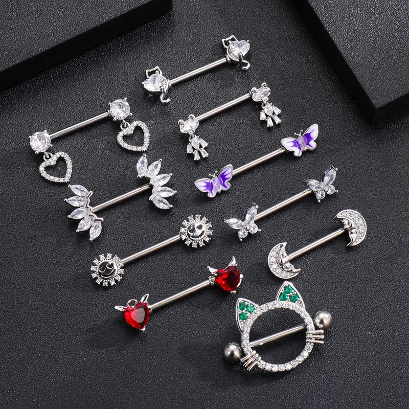 2pc Crystal Nipple Piercing Barbell Stainless Steel Nipple Shield Cover Bar Heart Nipple Ring Sexy for Women Body Breast Jewelry