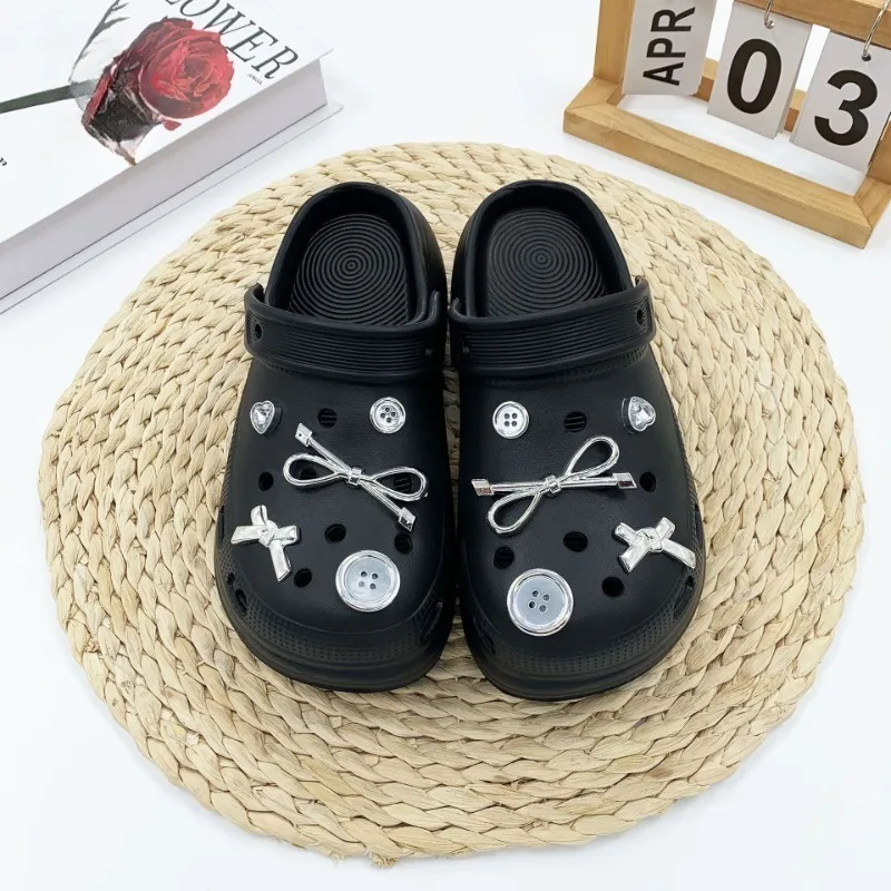 10 قطع الأزياء الأحذية سحر مجموعة الاكسسوارات ثقب الحذاء مشبك الفضة زر القوس DIY الأحذية زينة الاطفال حزب امرأة الفتيات هدية