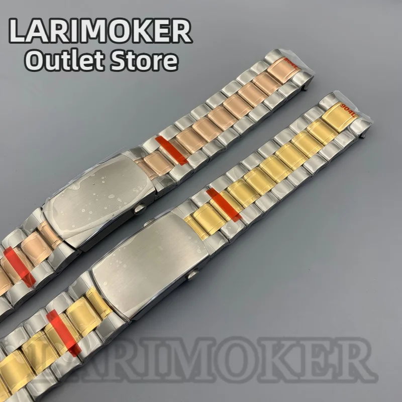 LARIMOKER 20 مللي متر نغمتين حزام ساعة ذهبي وردي 904L الصلبة الفولاذ المقاوم للصدأ ثلاثة وصلات سوار للطي المشبك ساعة ملحق #4