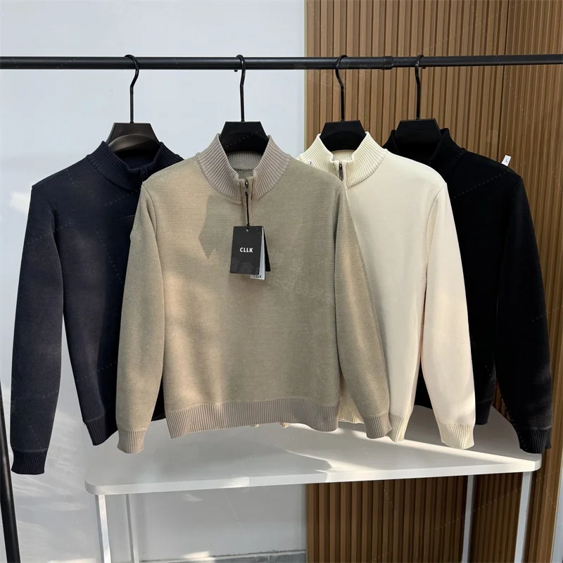 

Мужской зимний вязаный свитер на молнии, теплый, однотонный, базовый слой, модная мужская одежда