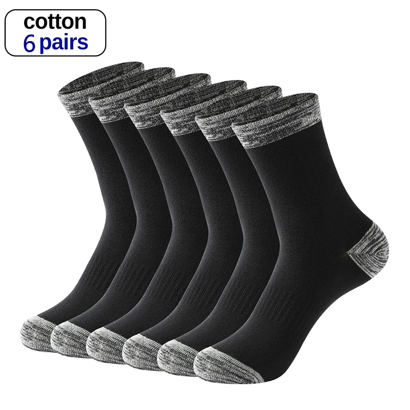 

6 Pair Winter Men Socks Cotton Black Leisure Business Long Socks Walking Running Hiking Thermal Socks For Male Plus Size 38-48