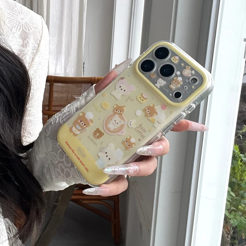 

Kawaii Cartoon Bear Phone Case For iPhone 17 Pro 14 15 16 Pro Max Back Cover Shockproof Cute Protective Cases For Apple 16 Proma