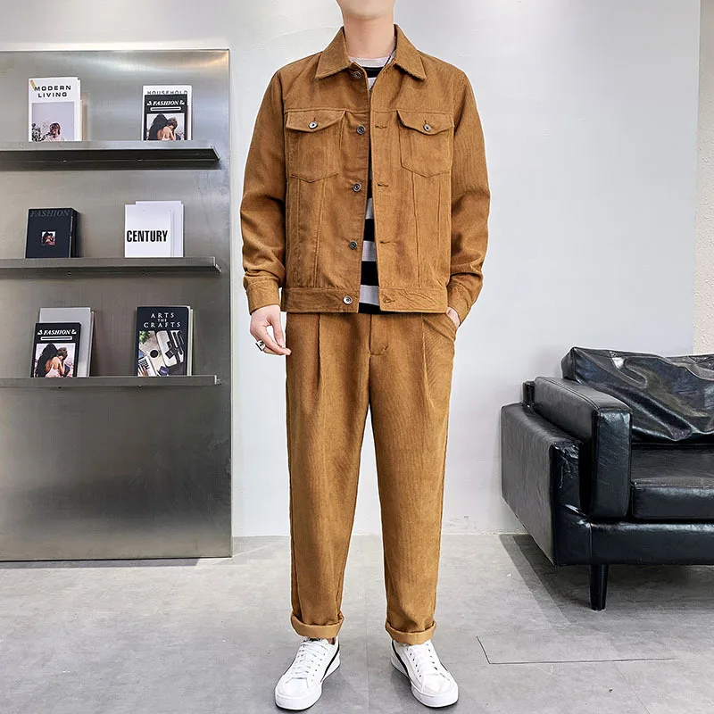 Men Clothing 2022 New Casual Suit Male Korean Version Loose Men\'s Suit Corduroy Spring Autumn Denim Sports Suit Male