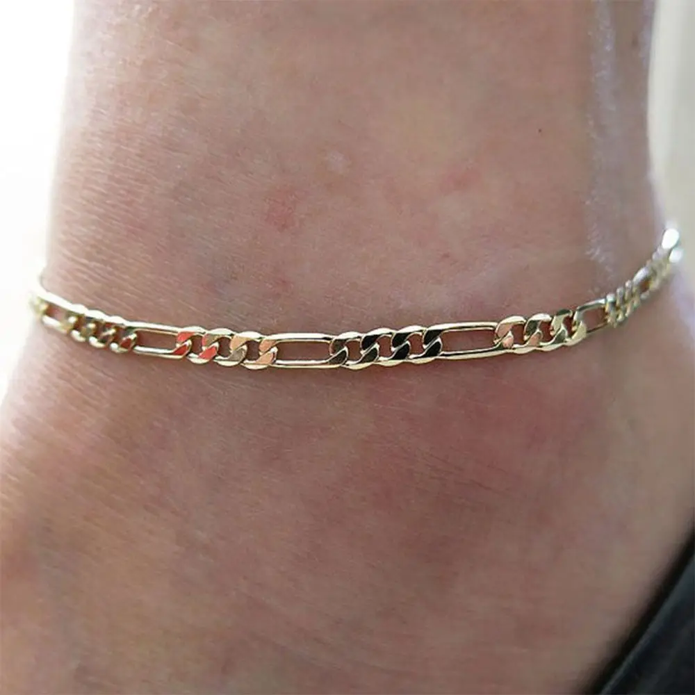 Men Simple Unisex Gold&Silver Figaro Alloy Foot Link Ankle Jewelry Anklet Bracelet