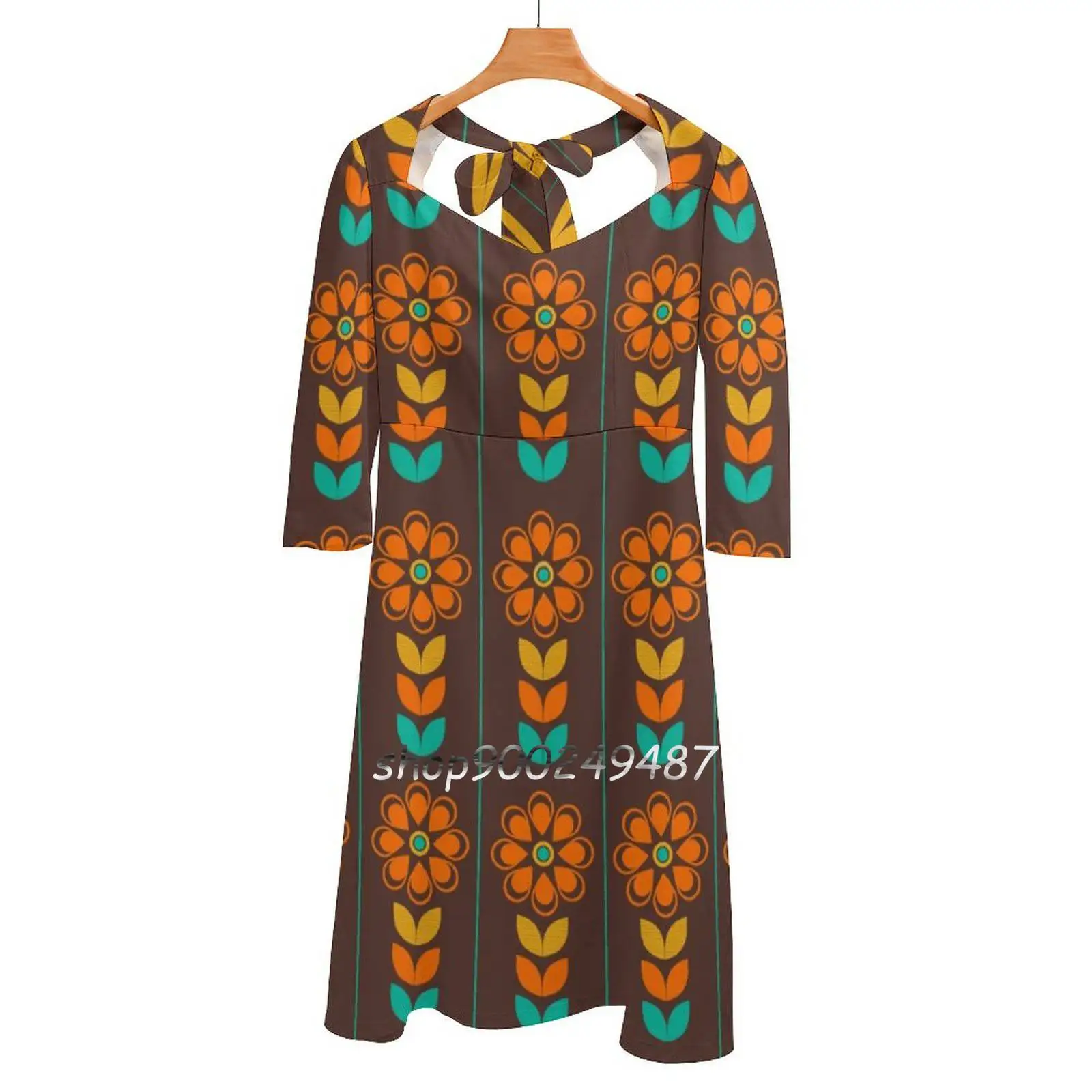 

Retro 70'S Flowers / Vintage 1970S Floral Seventies Evening Party Dresses Midi Sexy Dress Female Sweet One Piece Dress Korean