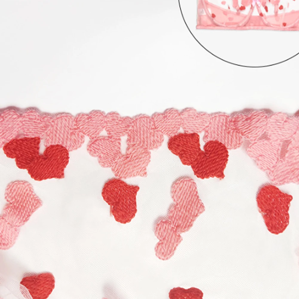 

Womens Sexy Lingerie Thong Underwear Set 3Pcs Set Lace See Through Heart Bra Thong Suspender Stocking Erotic Apparel