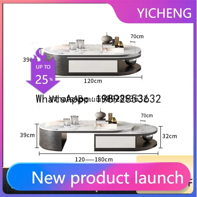 

LYY Italian light luxury minimalist oval rock slab coffee table modern small apartment