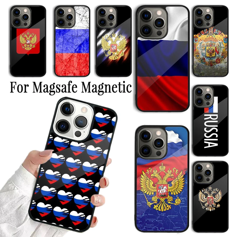 Coque Phone Case For iPhone 16 15 14 13 12 Mini 11 Pro Max Plus Magsafe Magnetic Wireless Charging Cover Russia Flag