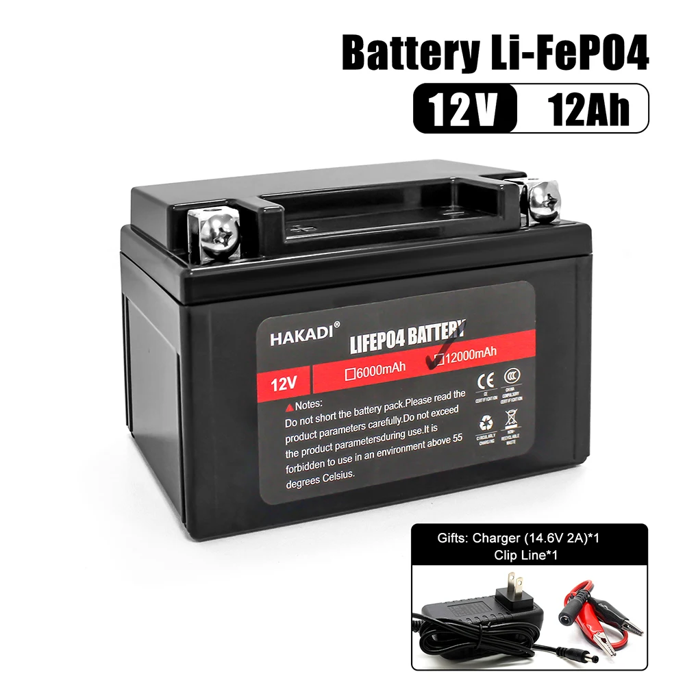 

HAKADI 12V 12Ah Lifepo4 Rechargeable Battery Pack Build-in BMS With 2A Charger For Solar Energy Storage Fishing Sonar RU Stock