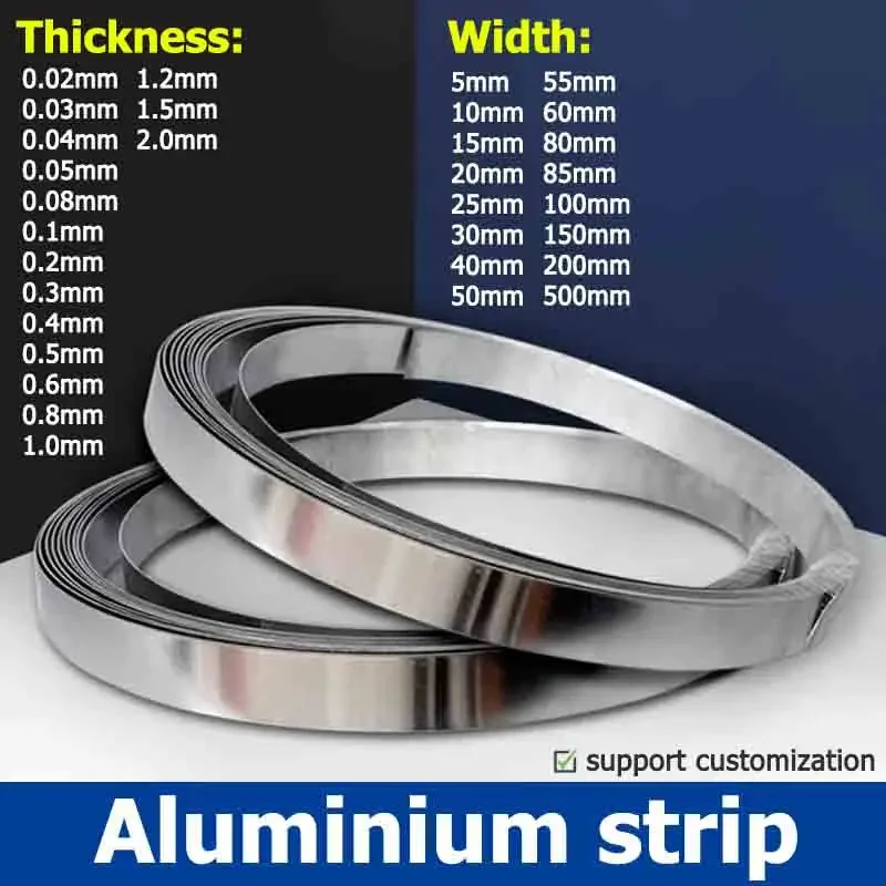 

1M-5M Aluminium Strip Sheet Coil Plate Thickness 0.02-2mm Width 10-500mm 0.03/0.04/0.05/ 0.1/0.2/0.3/0.4/0.5/0.6/0.8/1/1.2/1.5mm