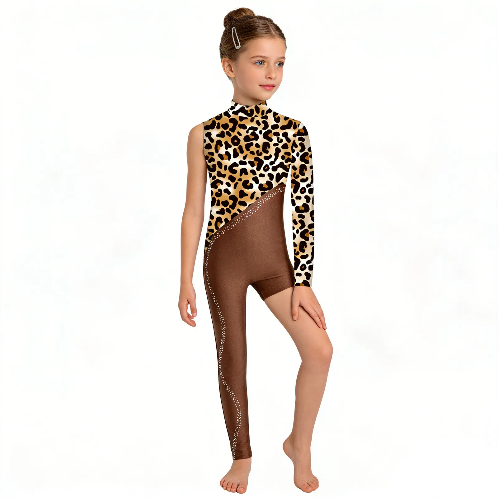 Maillot de gimnasia, ballet, patinaje artístico, acrobacias y yoga para niñas con cremallera, estampado y pedrería brillante