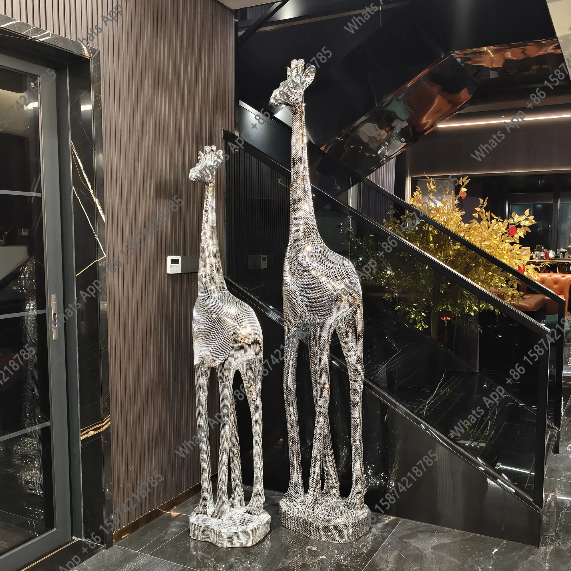 Modern Abstract Long-necked Deer Fiberglass Sculpture Mall Restaurant Clock In Meichen Decorative Ornament X
