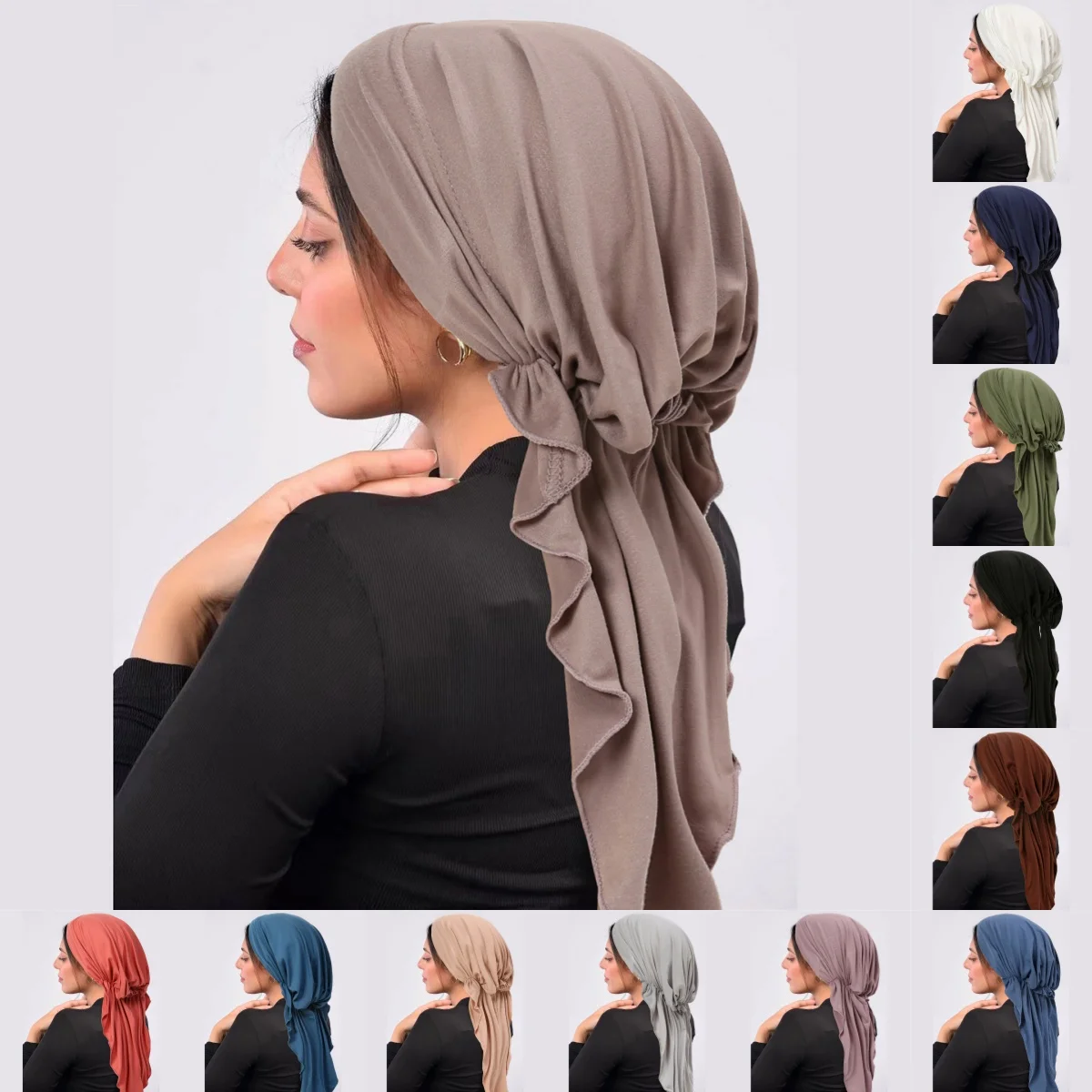 

Новые мусульманские модные хиджабы-тюрбаны 2026 года: головные уборы с длинными хвостами, эластичные дышащие шапки-хиджабы для женщин и девушек, подходят для химиотерапии